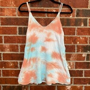 Lulu's Womens Medium White Tie Dye  Keyhole Back Tie Swing Spaghetti Strap Tank
